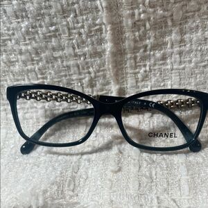 Authentic CHANEL Black Glasses with bronze chain on temples 3318-A c.501